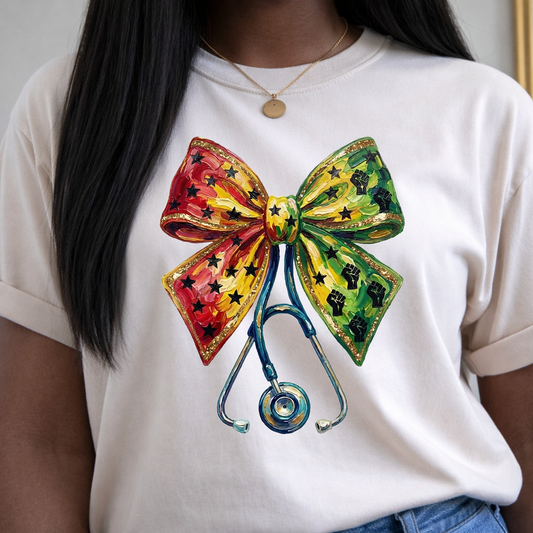 Juneteenth Nurse Bow Stethoscope Tee