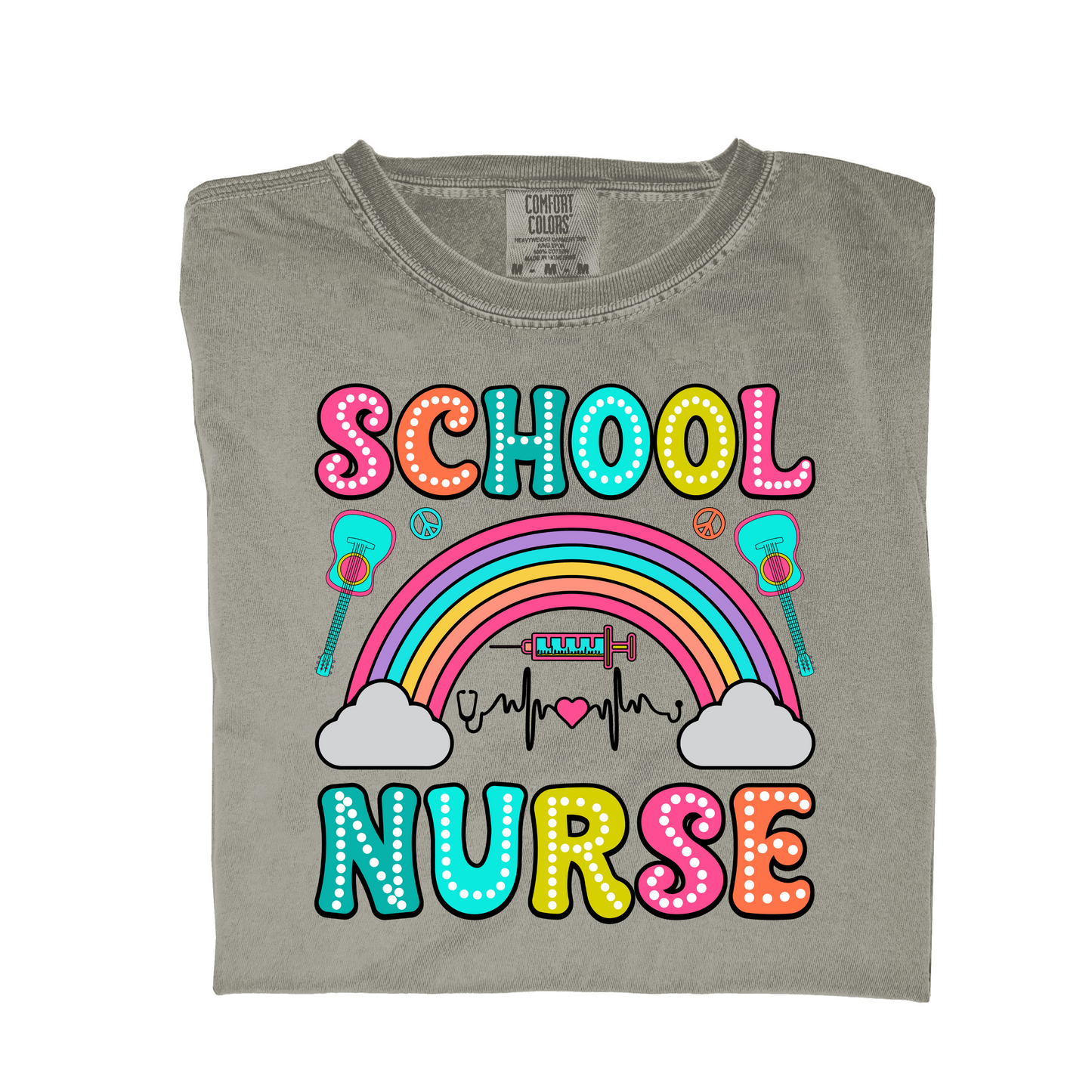 Colorful School Nurse Rainbow Graphic Tee Pretty Blank Design, LLC