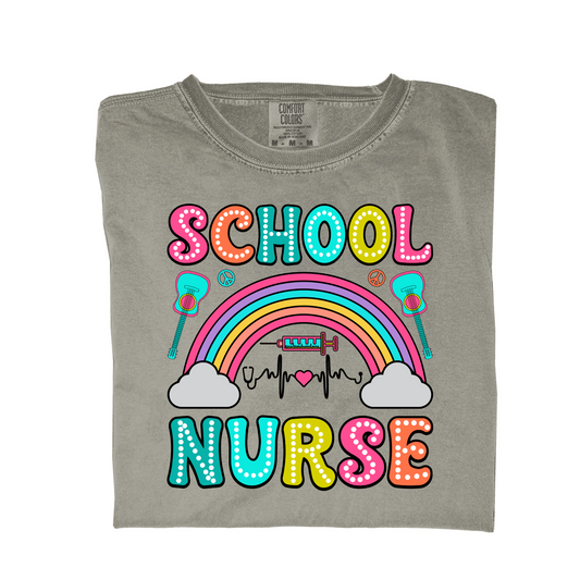 Colorful School Nurse Rainbow Graphic Tee Pretty Blank Design, LLC