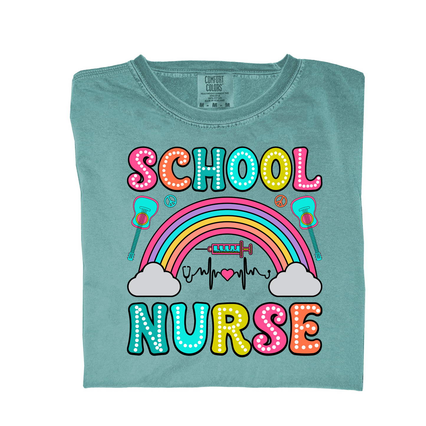 Colorful School Nurse Rainbow Graphic Tee Pretty Blank Design, LLC