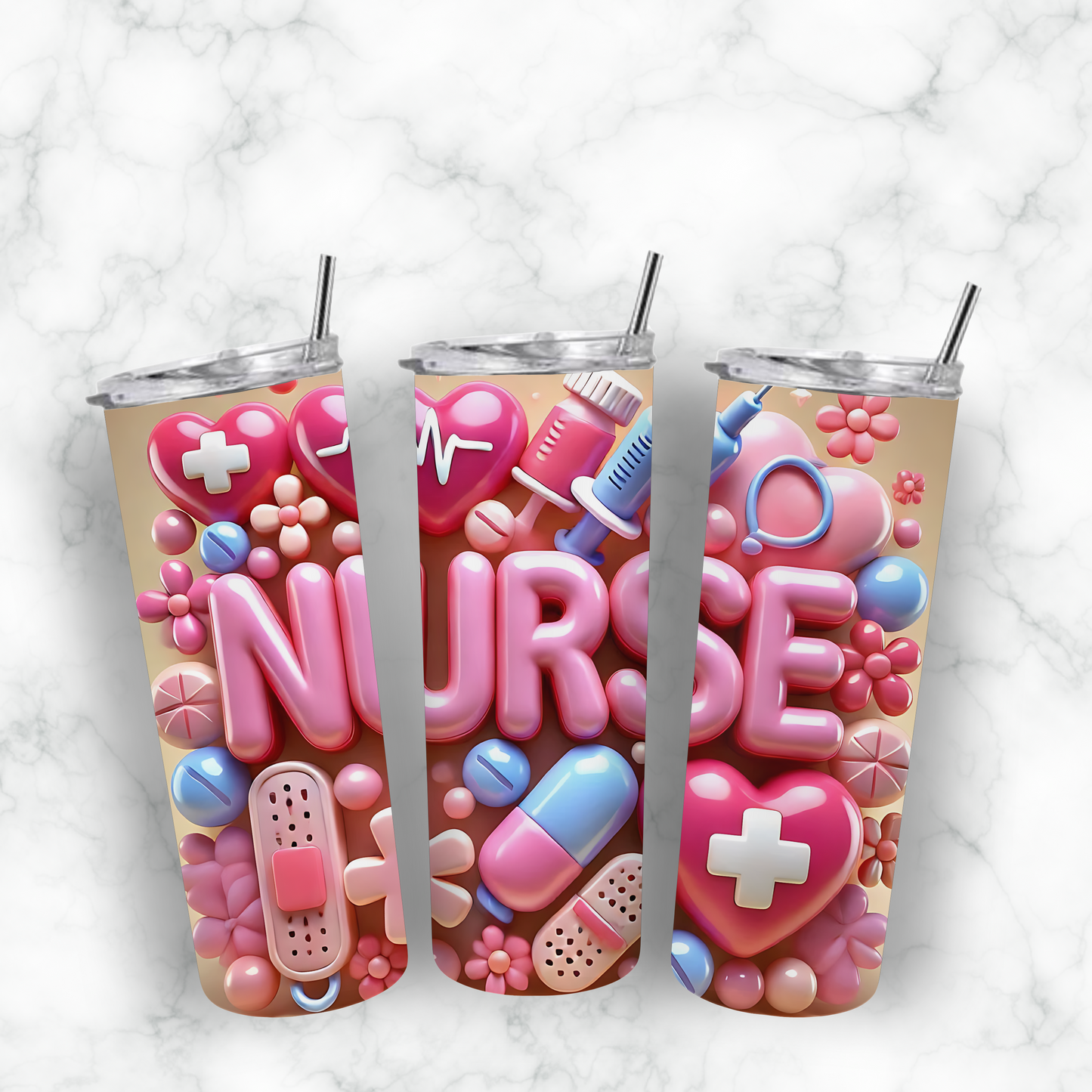 Pink 3D Nurse Tumbler 20 oz Pretty Blank Design, LLC