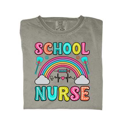 Colorful School Nurse Rainbow Graphic Tee Pretty Blank Design, LLC