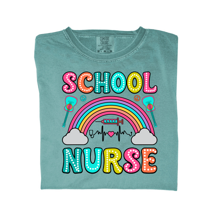 Colorful School Nurse Rainbow Graphic Tee Pretty Blank Design, LLC