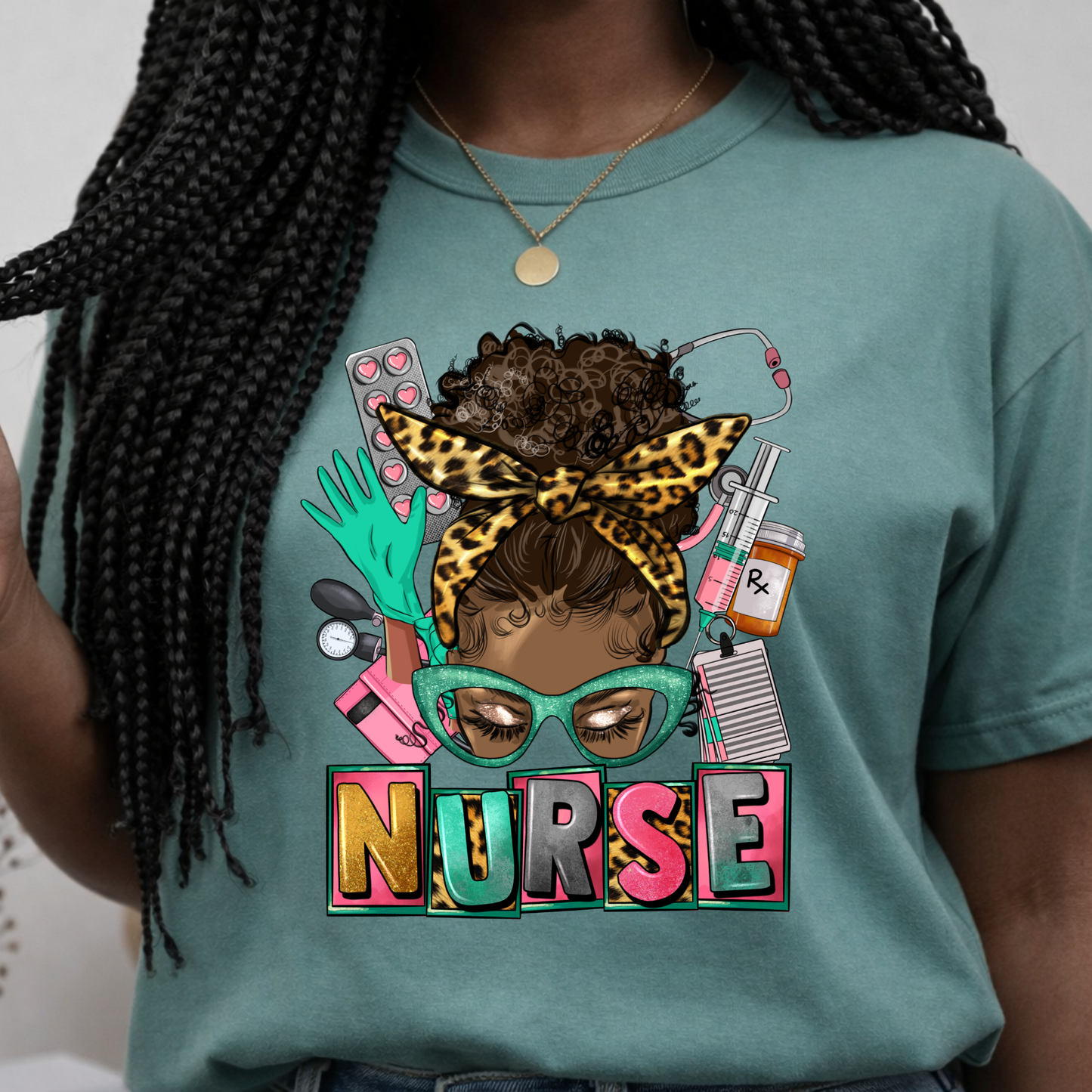 Messy Bun Nurse T-shirt in Moss
