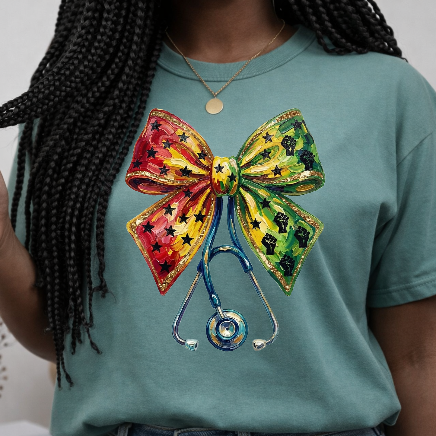 Juneteenth Nurse Bow Stethoscope Tee