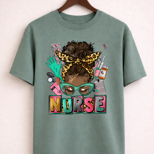 Messy Bun Nurse T-shirt in Moss