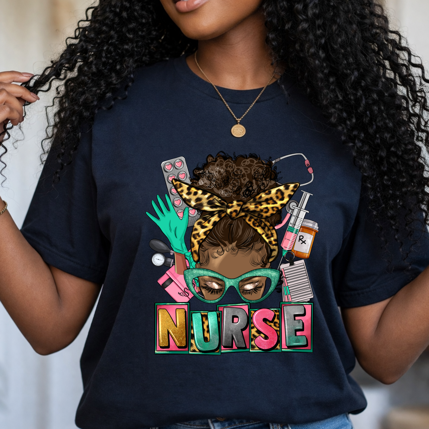 Messy Bun Nurse T-shirt in Black