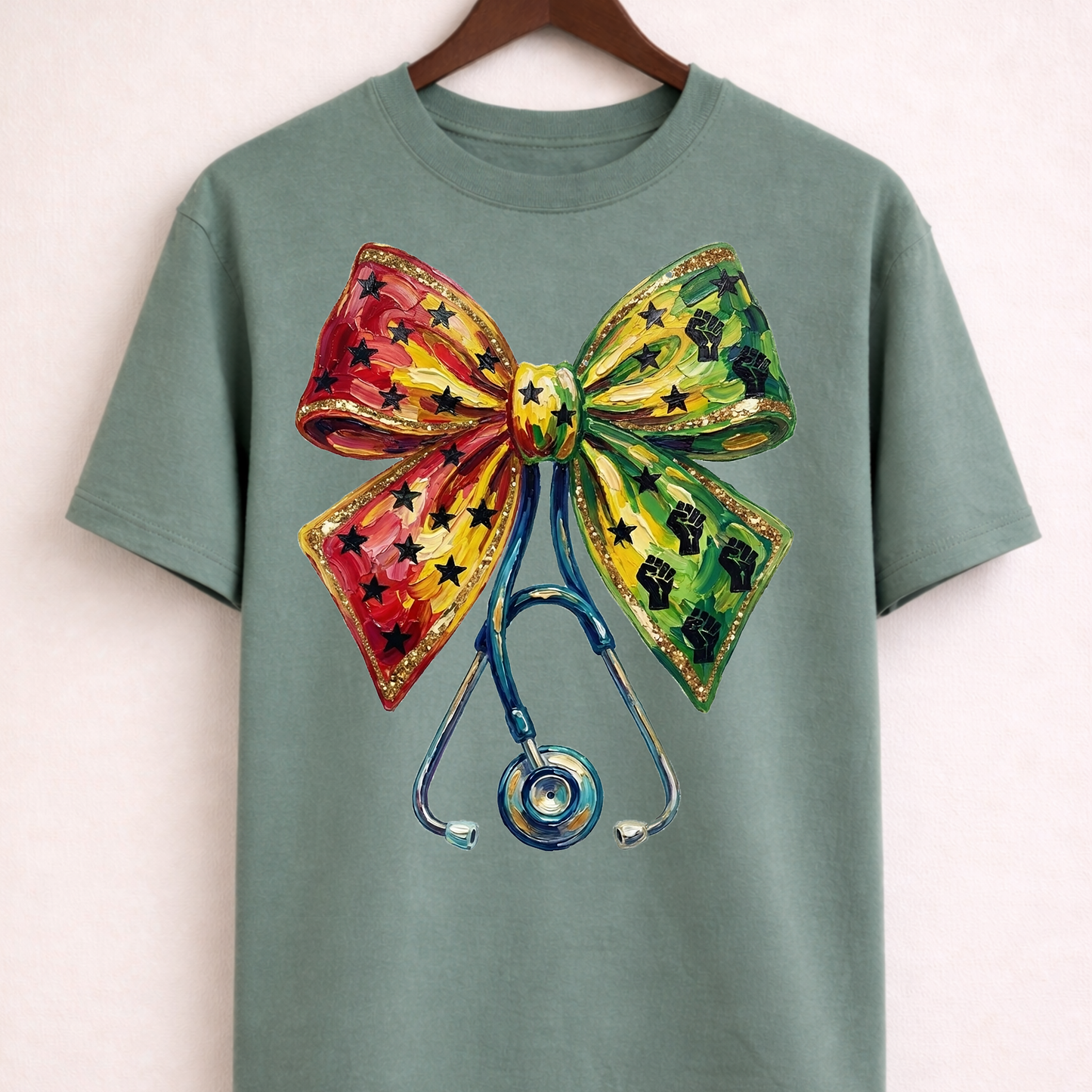 Juneteenth Nurse Bow Stethoscope Tee