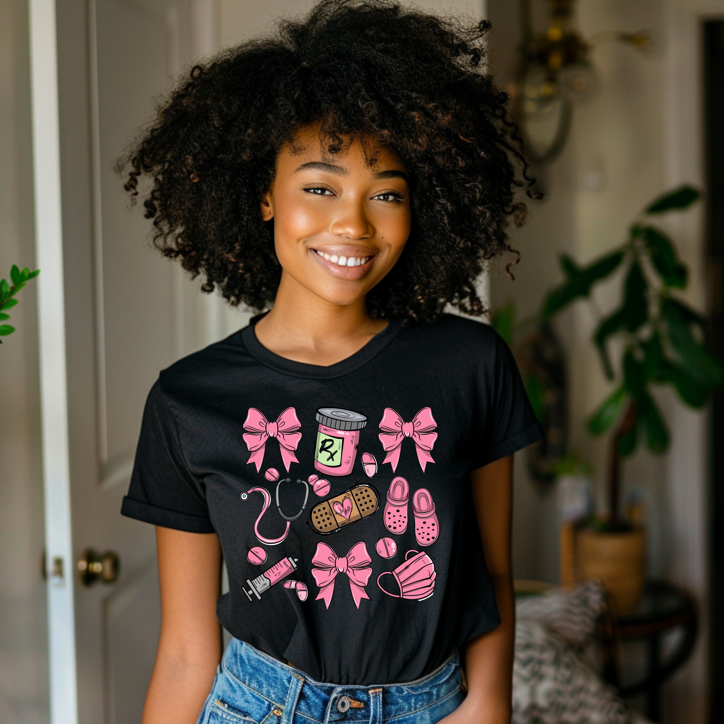 Nurse Essentials Pink Bow T-Shirt Pretty Blank Design, LLC