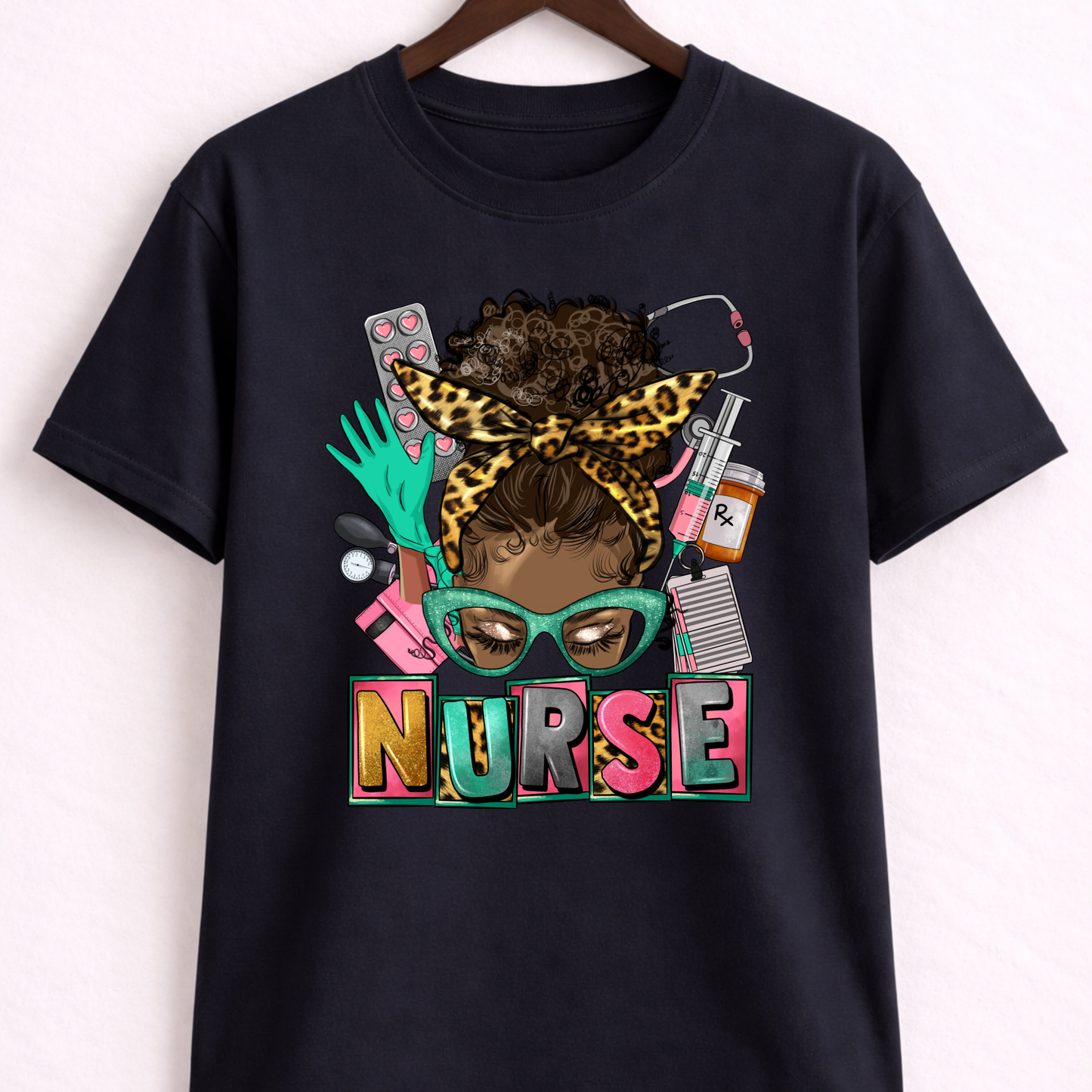 Messy Bun Nurse T-shirt in Black