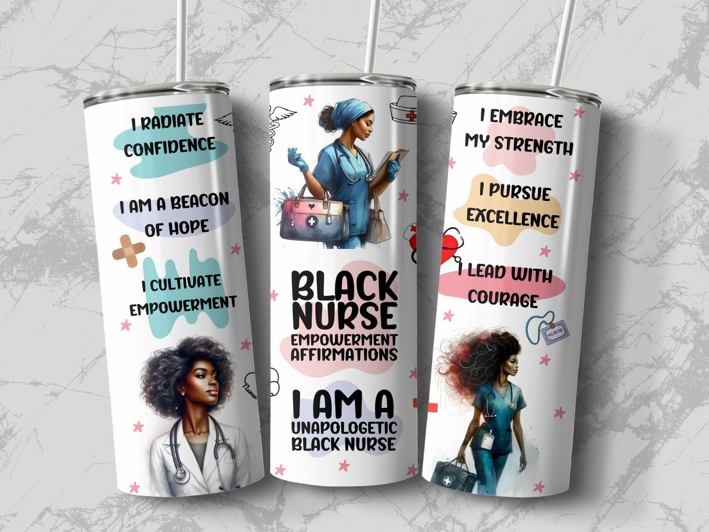 Black Nurse Affirmations Tumbler Pretty Blank Design, LLC