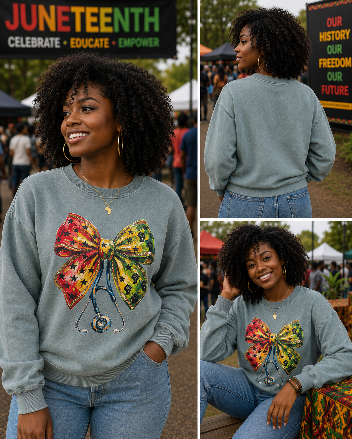 Juneteenth Nurse Bow Crewneck Sweatshirt