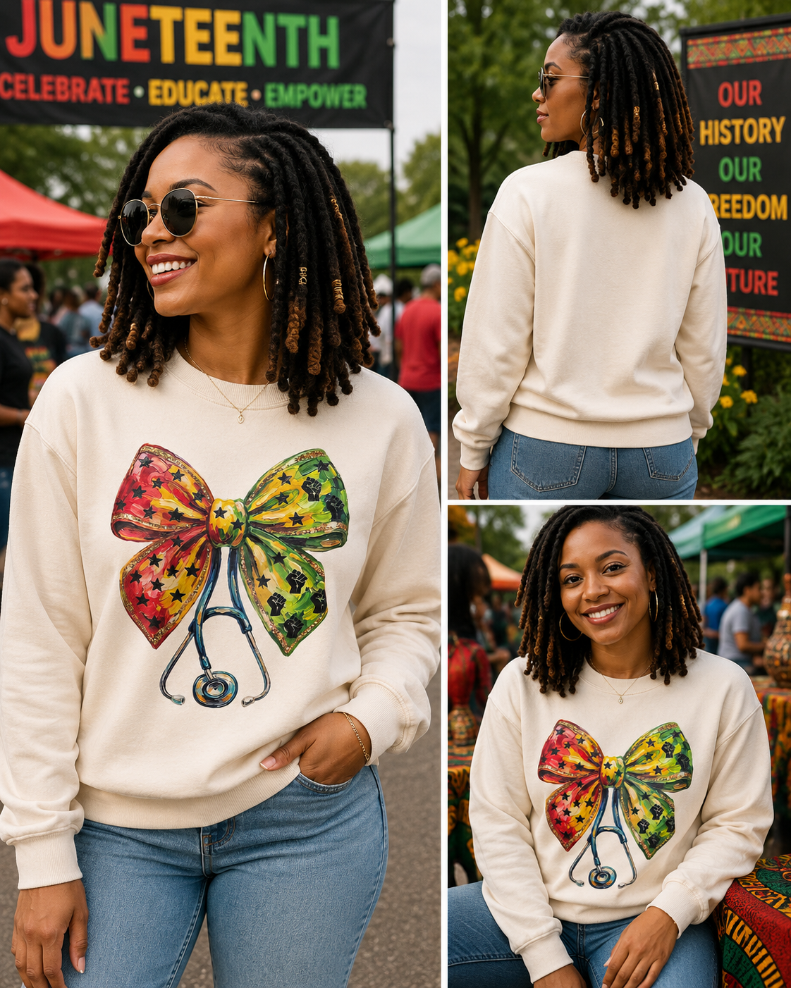 Juneteenth Nurse Bow Crewneck Sweatshirt