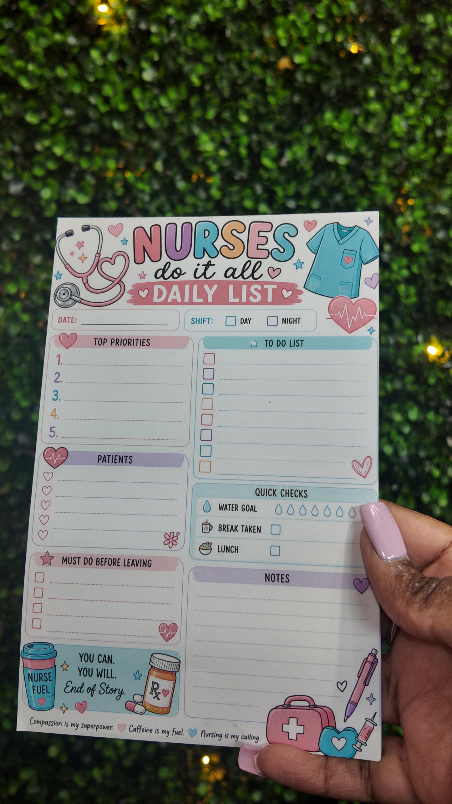 Nurse Fuel Daily Shift Planner Notepad | Nurse To-Do List | Nurse Gift