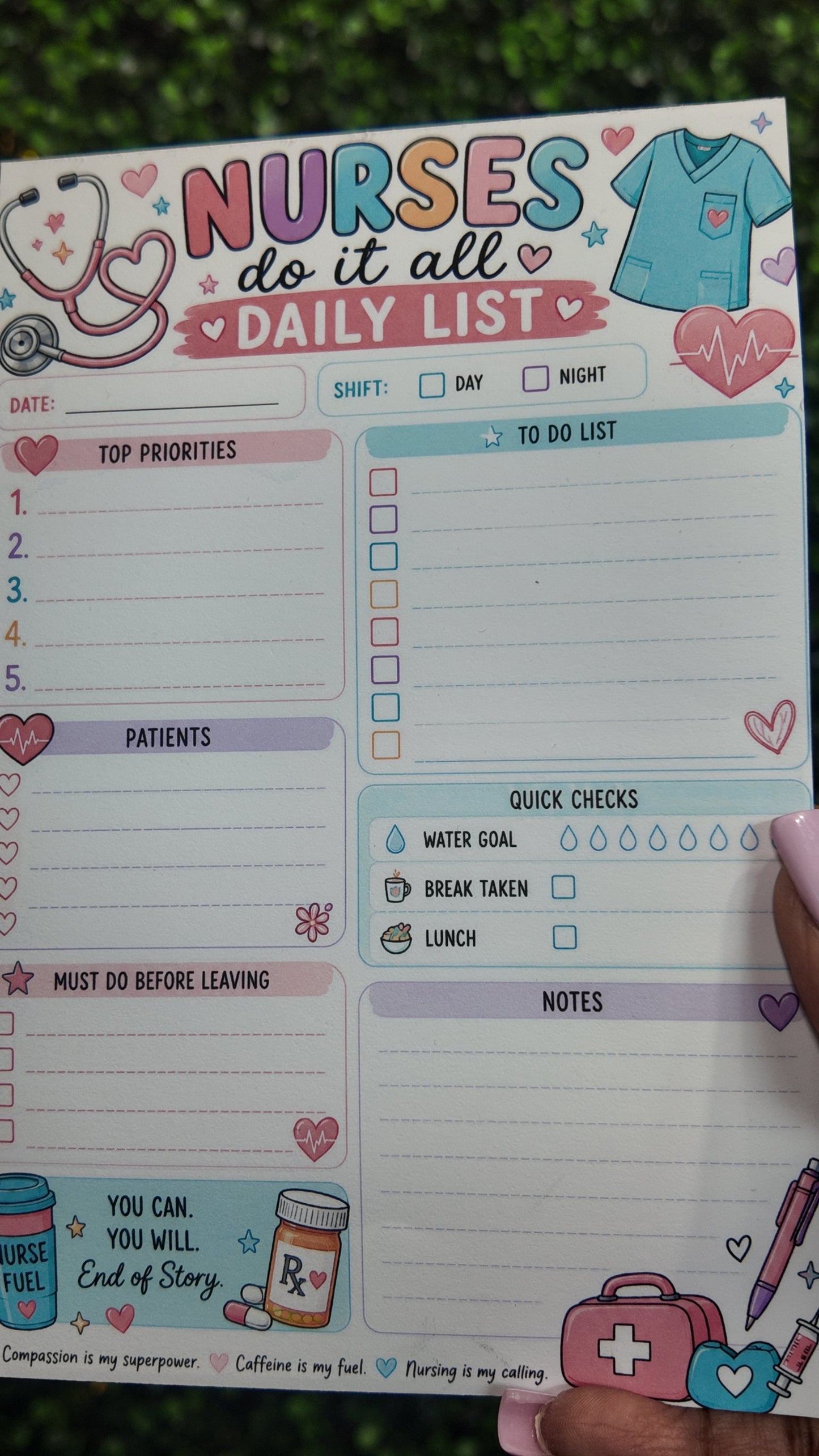 Nurse Fuel Daily Shift Planner Notepad | Nurse To-Do List | Nurse Gift
