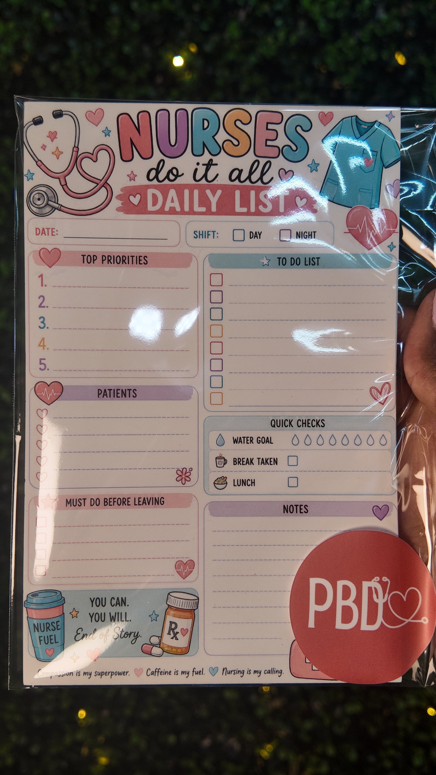 Nurse Fuel Daily Shift Planner Notepad | Nurse To-Do List | Nurse Gift