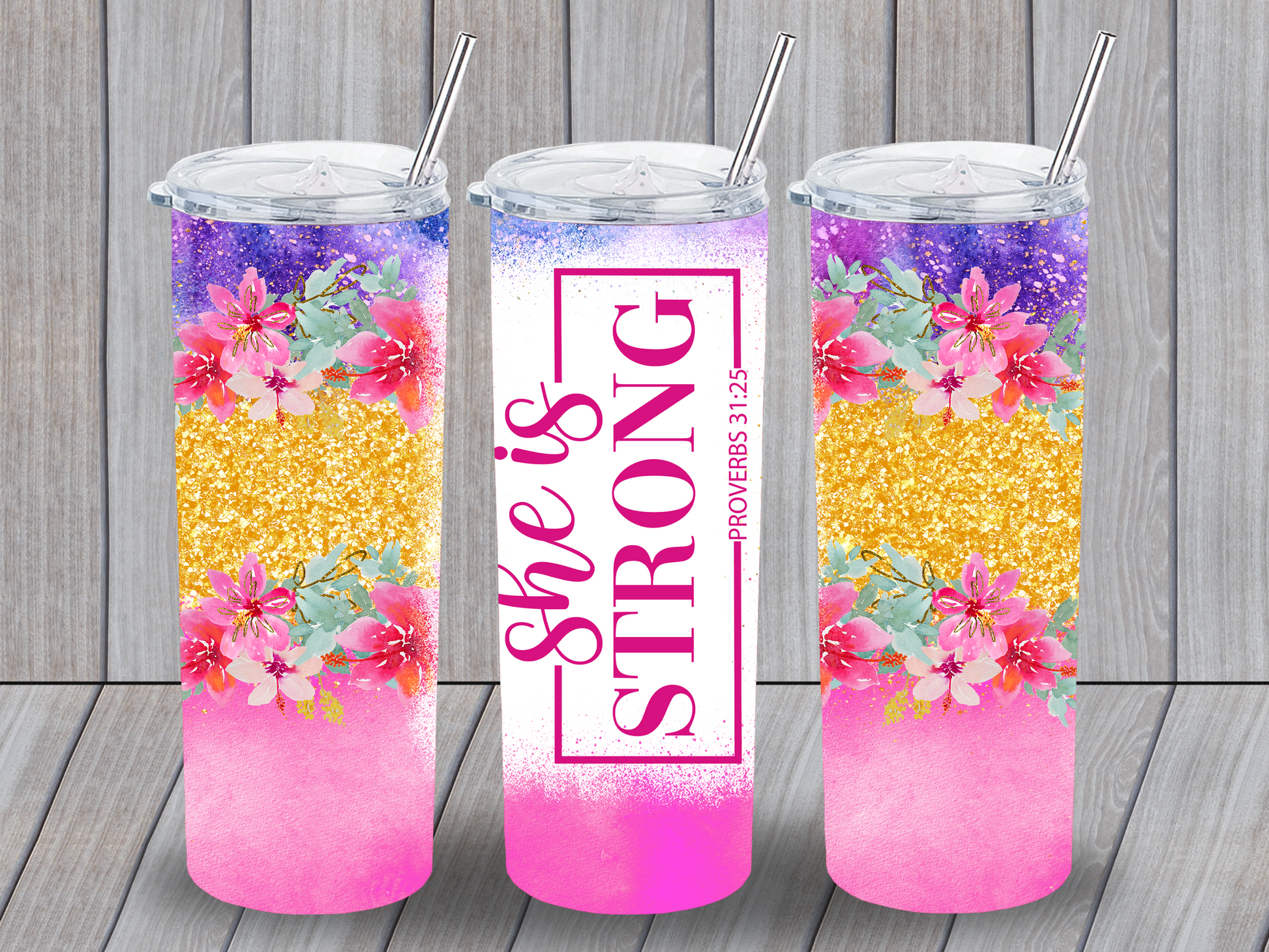 She is Strong Tumbler Pretty Blank Design